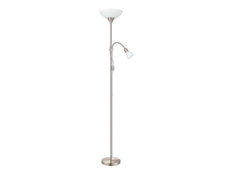 EGLO Up 2 gulvlampe med læsearm - satinnikkel/hvid