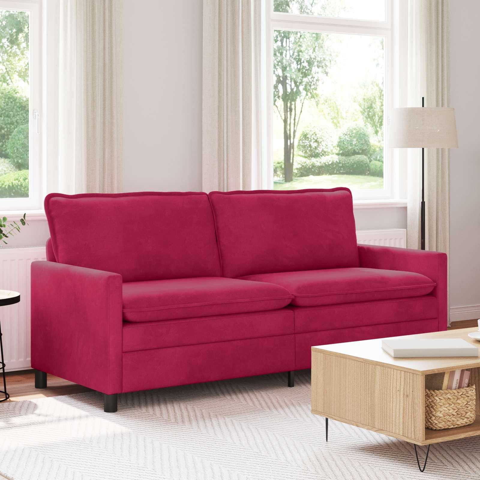 Sofa i fløjl - vinrød 2-personers, 196 × 81 × 87,5 cm