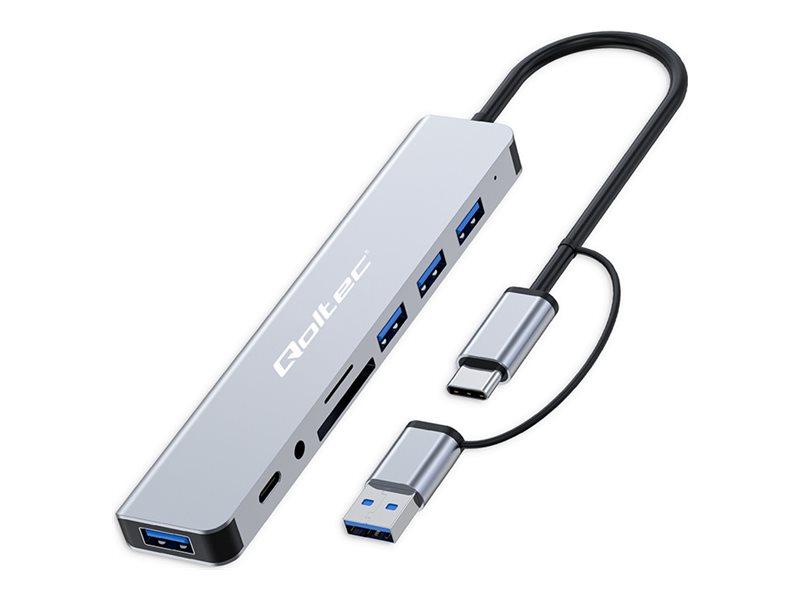 Qoltec USB-C/USB hub 8‑i‑1 - grafit