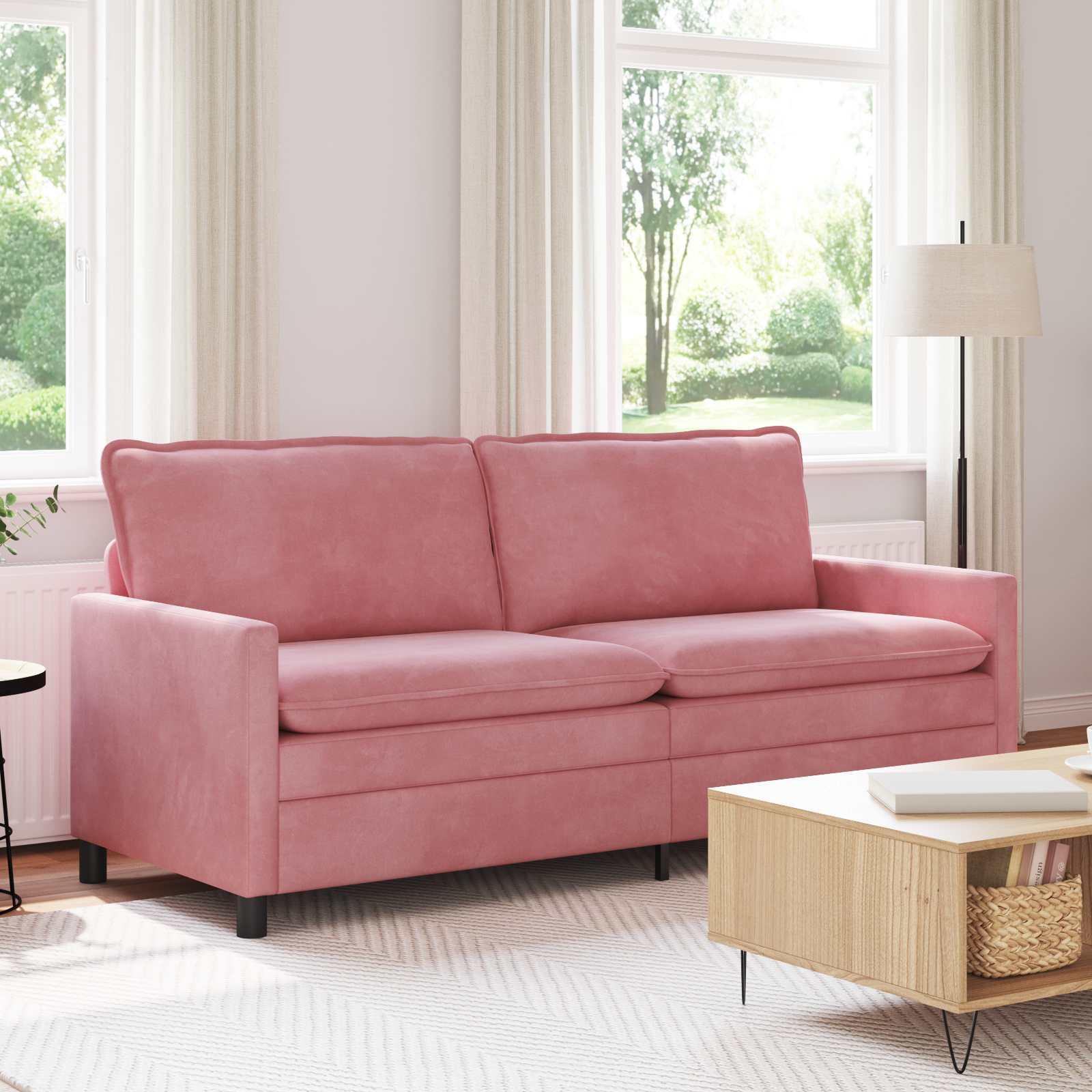 2-personers sofa i lyserød fløjl - 196 × 81 × 87,5 cm