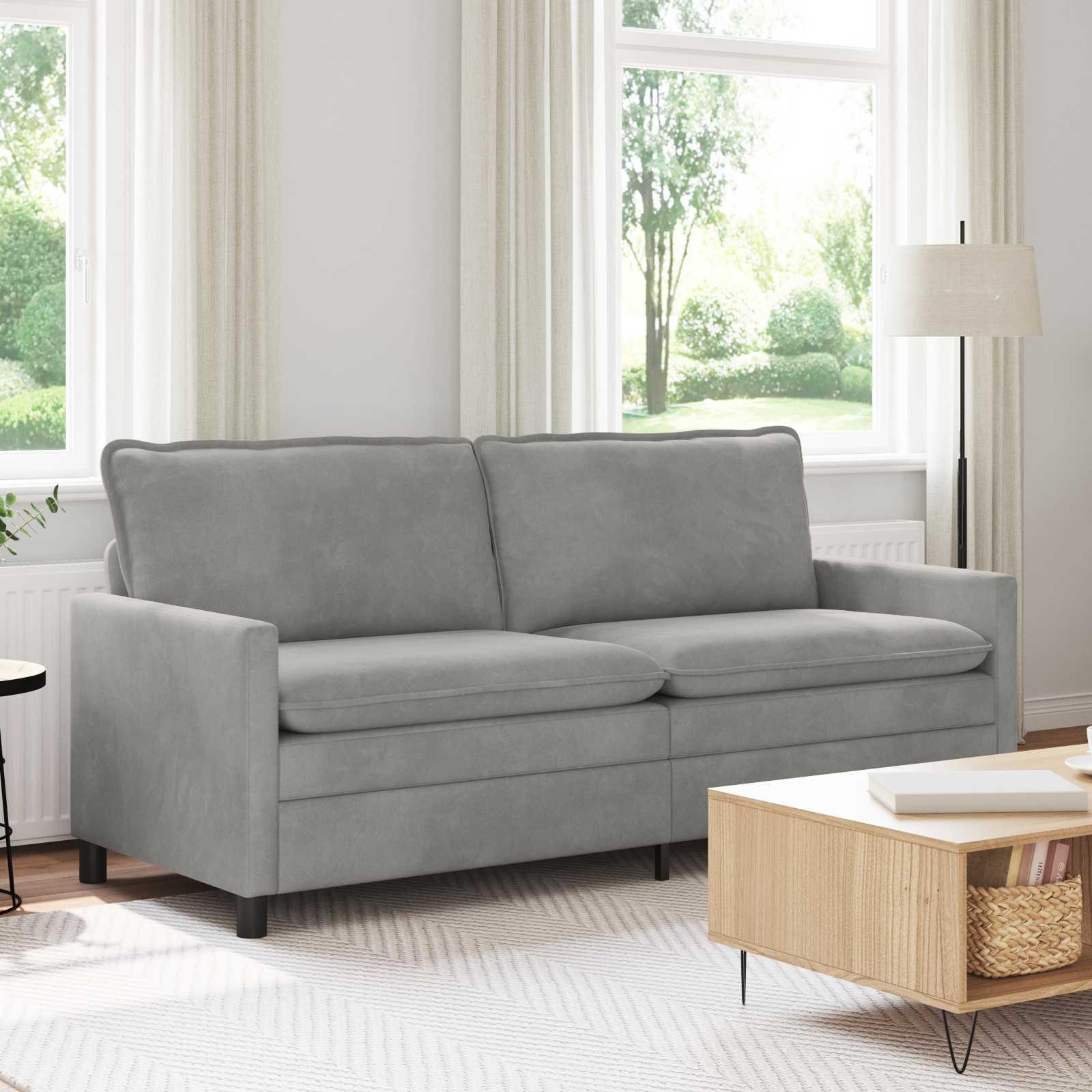 2-personers sofa i lysegrå fløjl - 196 × 81 × 87,5 cm