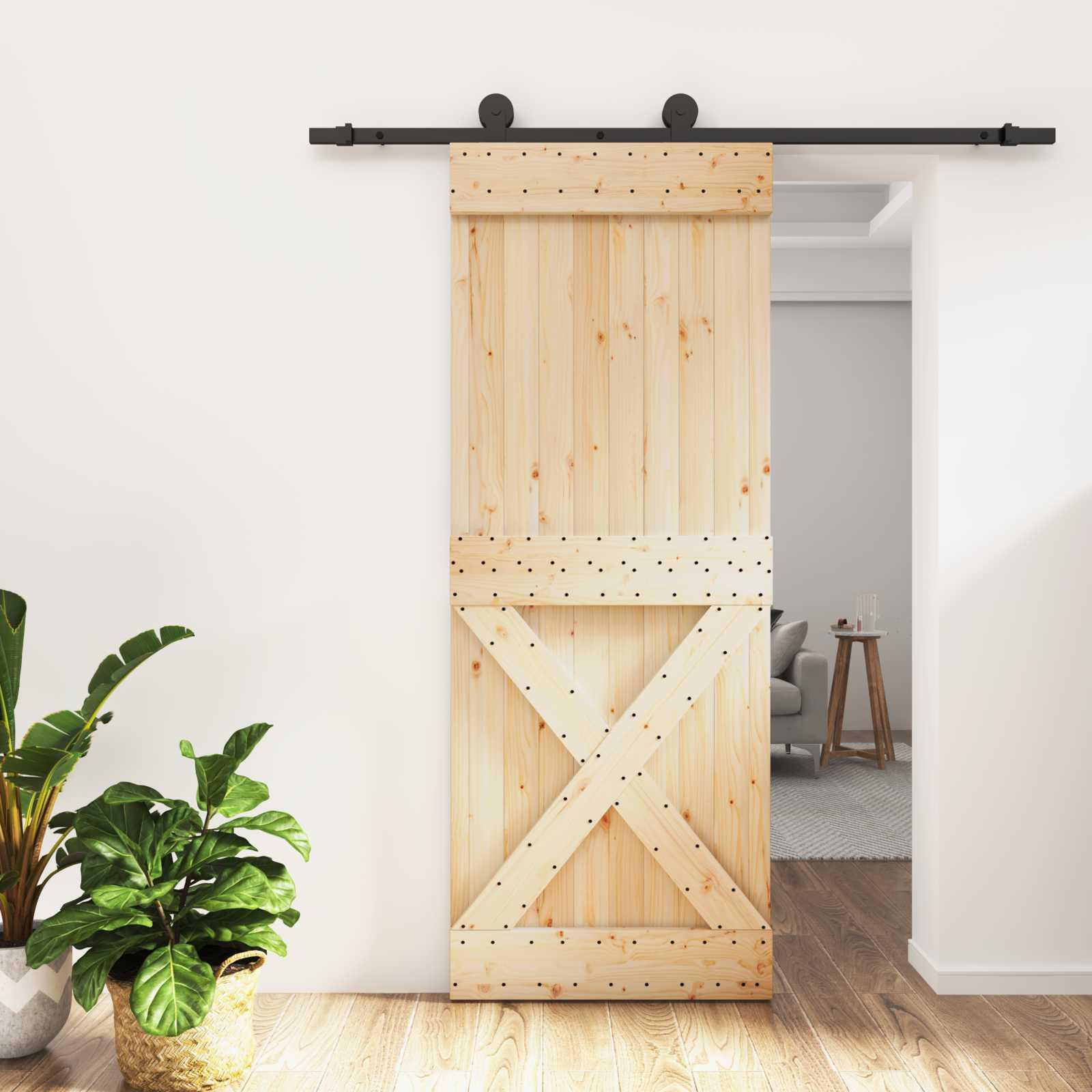 vidaXL Skydedør 80 x 210 cm Massivt Fyrretræ (Ubehandlet)