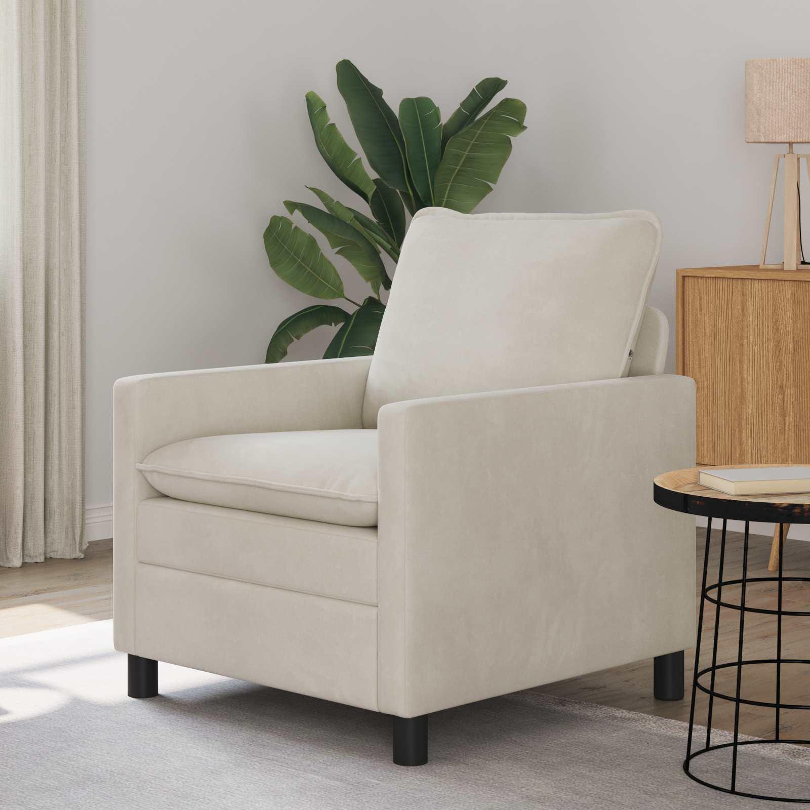 1-sæders sofa i cremefarvet fløjl - 76 × 81 × 87,5 cm
