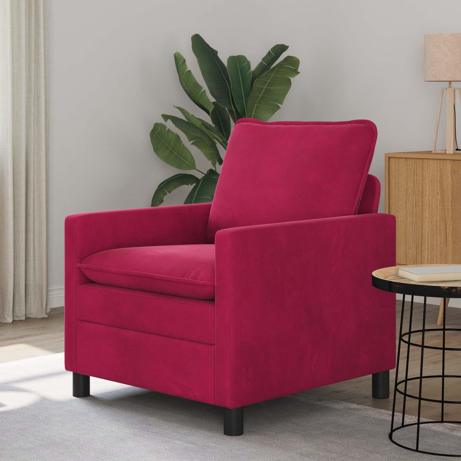 Sofa i fløjl - vinrød 1-sæder, 76 × 81 × 87,5 cm