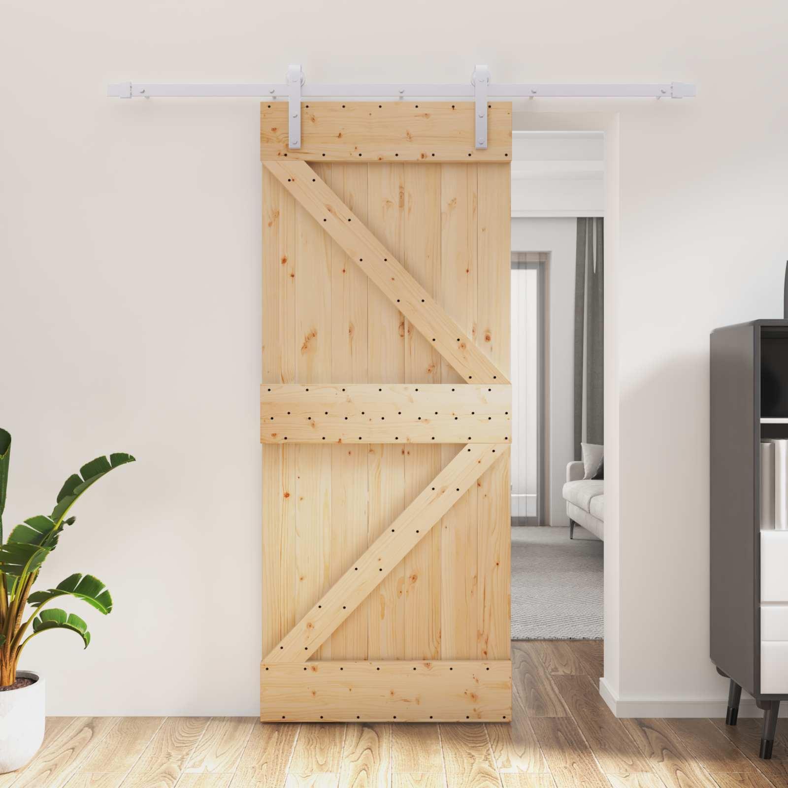 vidaXL Skydedør Natur og hvid 85 x 210 cm Massivt Fyrretræ