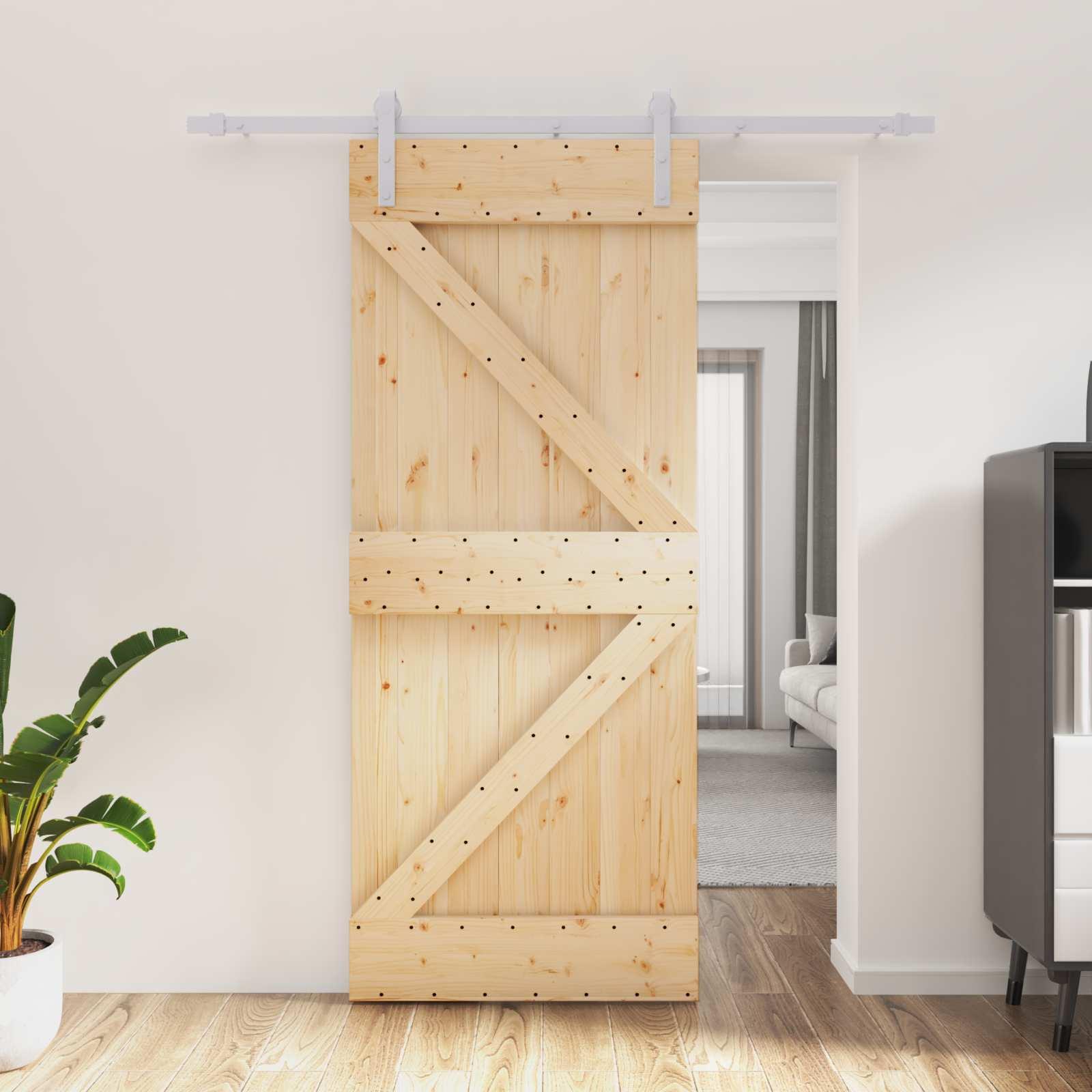 vidaXL Skydedør Natur og hvid 85 x 210 cm Massivt Fyrretræ