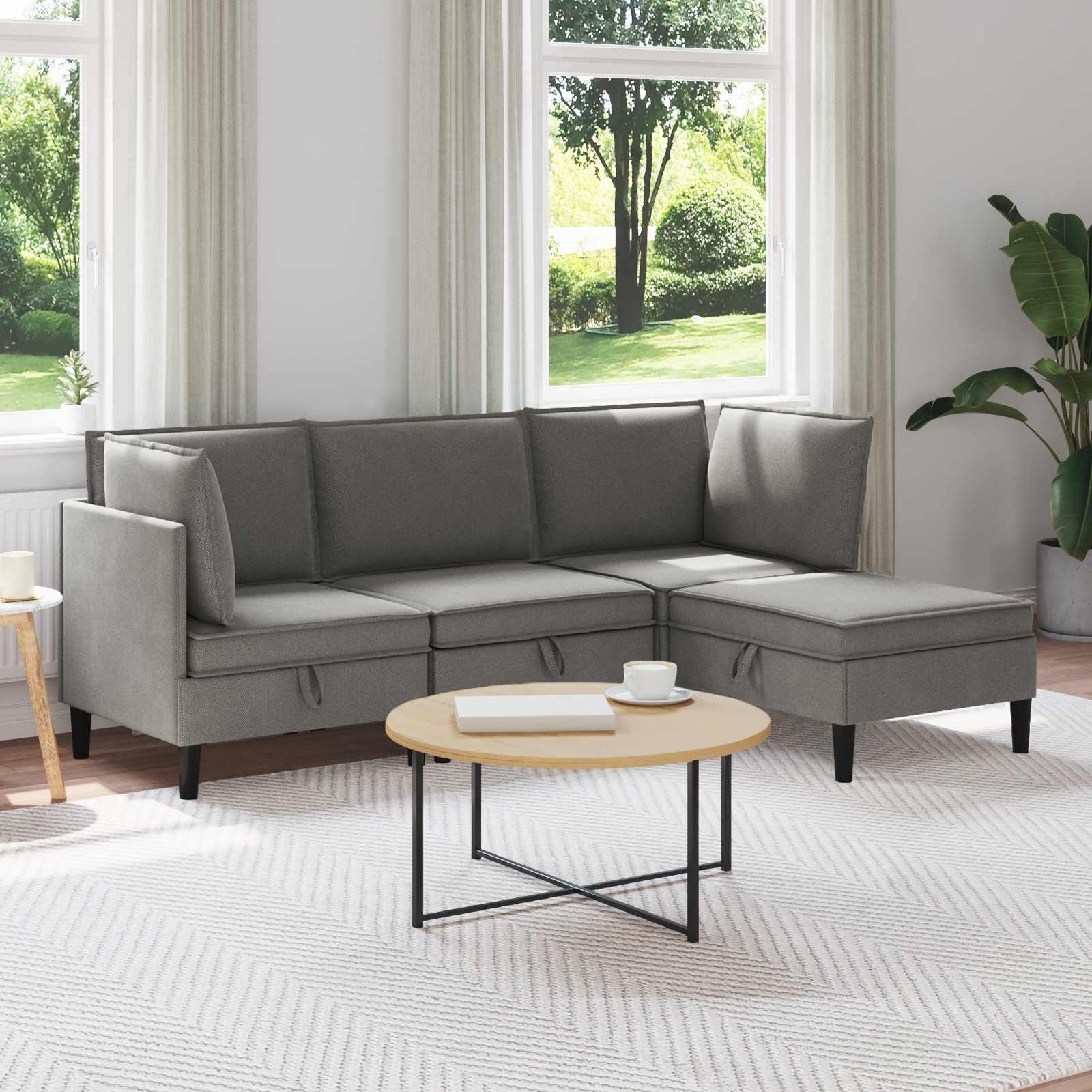 Modulært sofasæt til stuen - 4-delt, mørkegrå stof