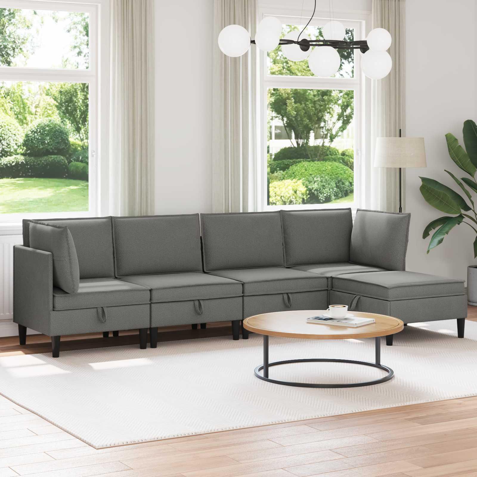 Modulært sofasæt til stuen - 5-pers. hjørnesofa i mørkegrå stof