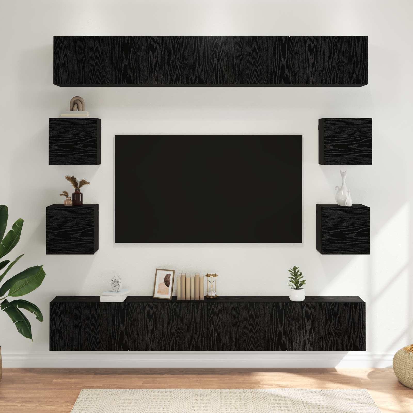 TV-møbelsæt 8 stk 100 x 30 x 30 cm Sort eg Konstrueret træ