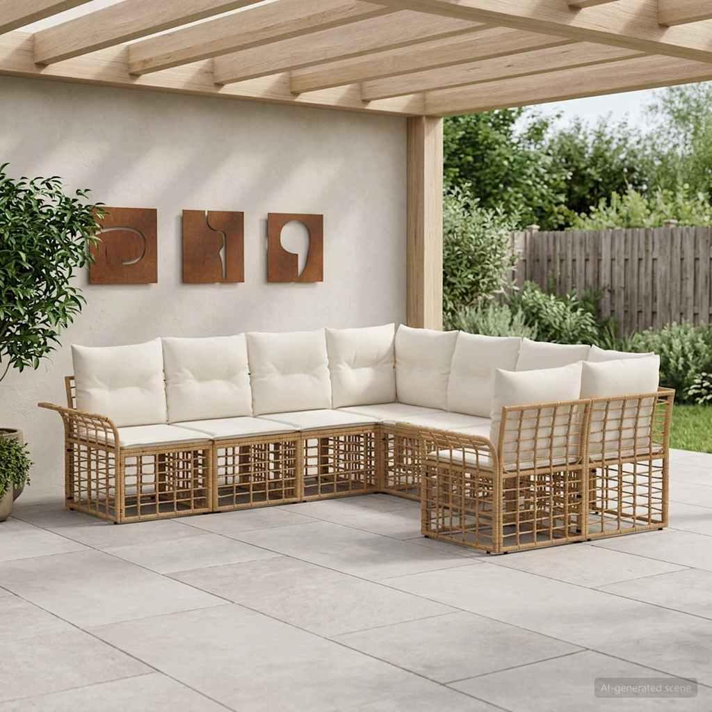 Udendørs sofagruppe 8 stk Naturlig og Creme Hvid Polyester