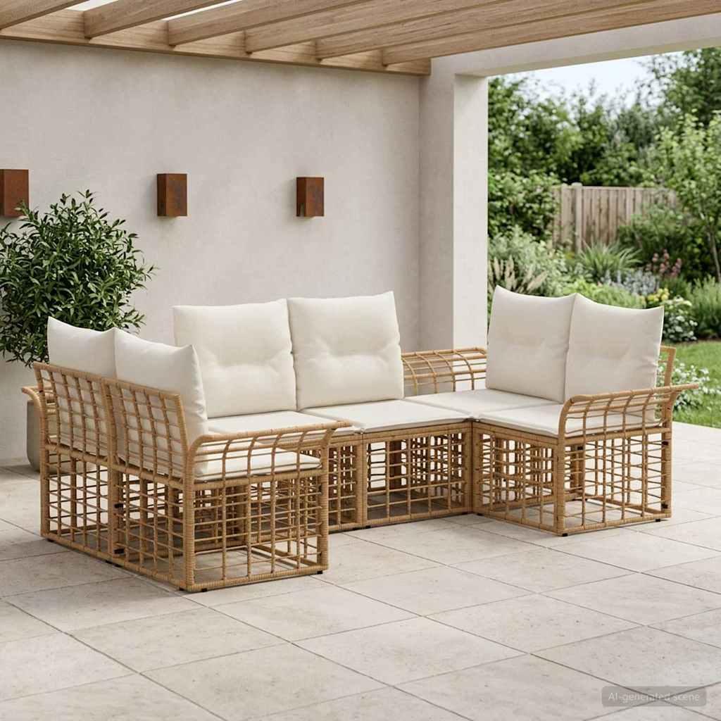 Udendørs sofagruppe 6 stk Naturlig og Creme Hvid Polyester