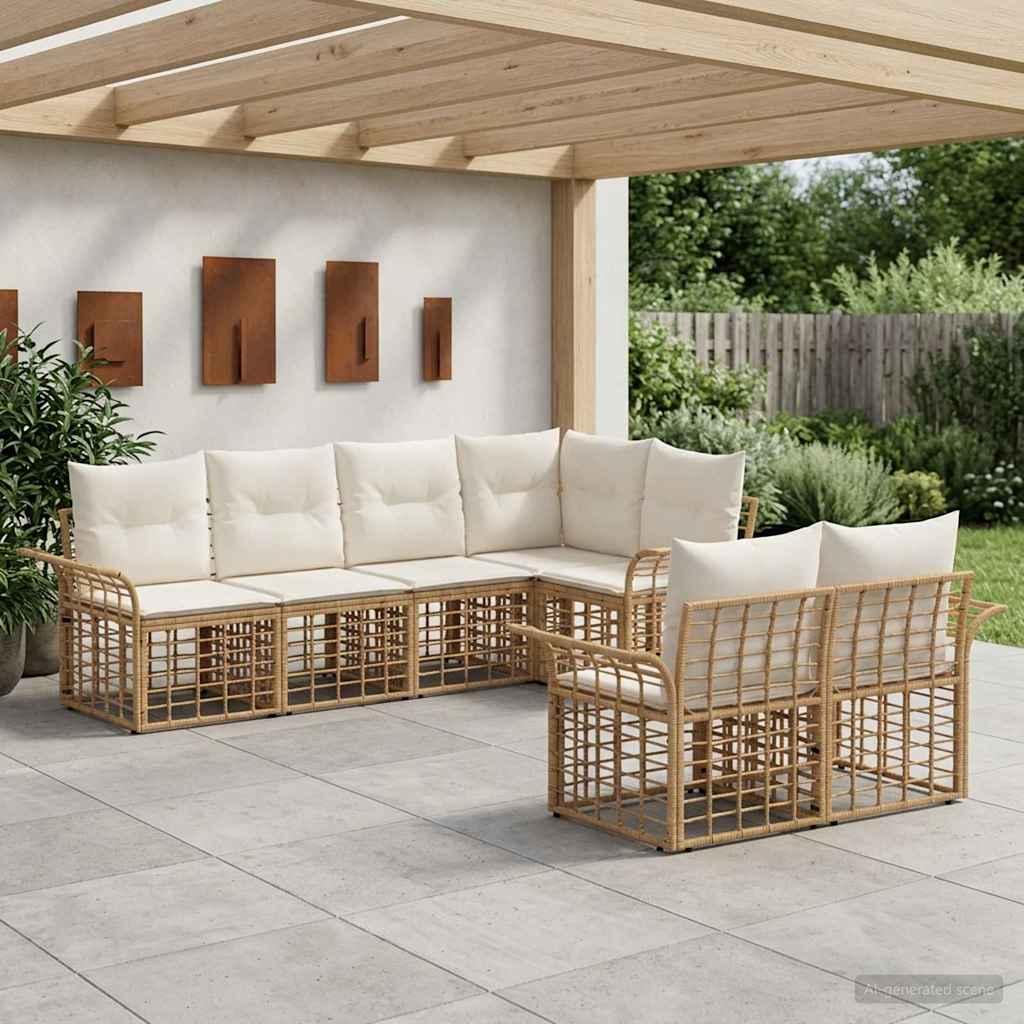 Udendørs sofagruppe 7 stk Naturlig og Creme Hvid Polyester