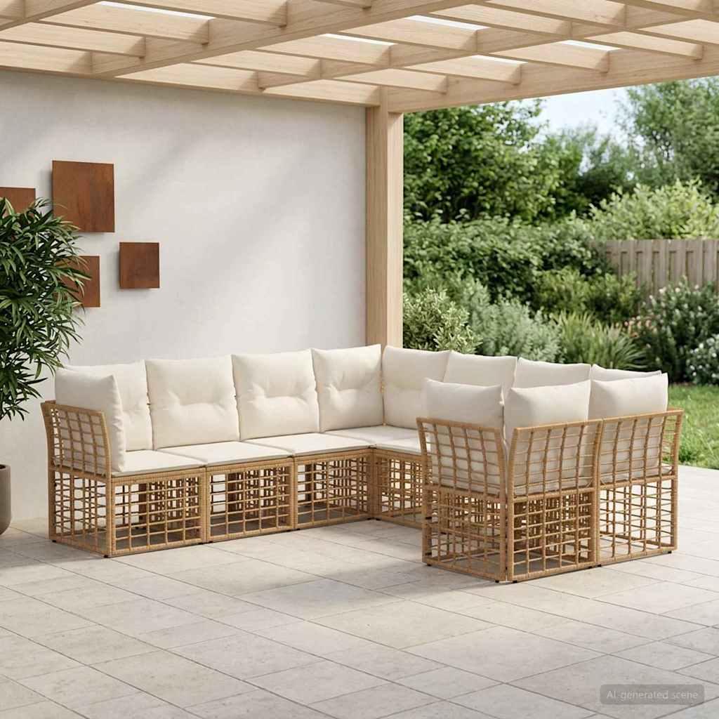 Udendørs sofagruppe 8 stk Naturlig og Creme Hvid Polyester
