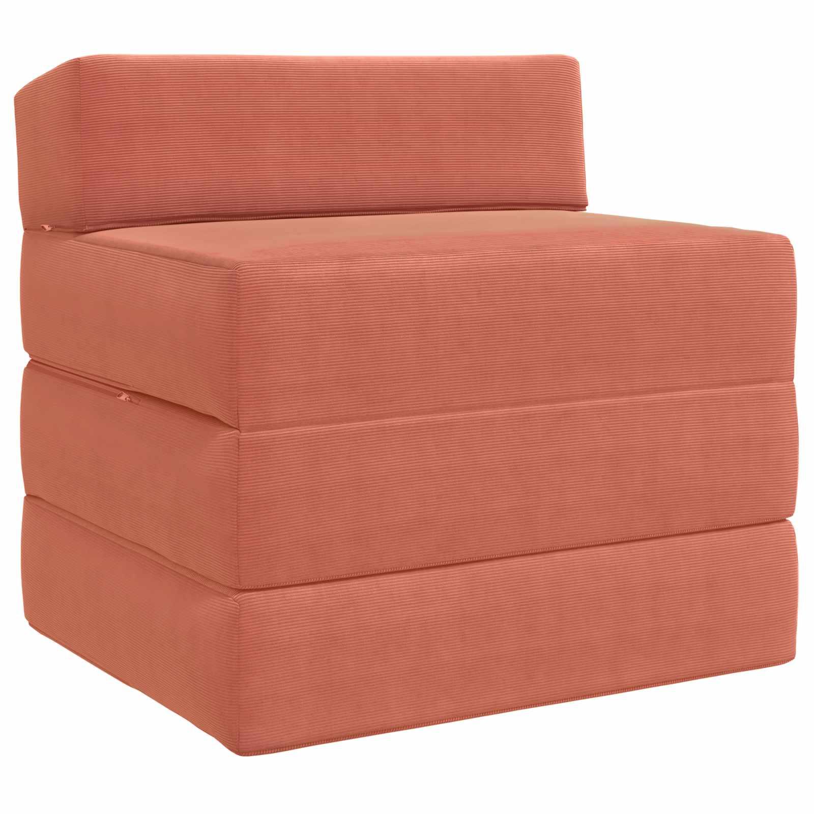 Foldbar sovesofa i velour - rødorange, 200 × 70 × 15 cm