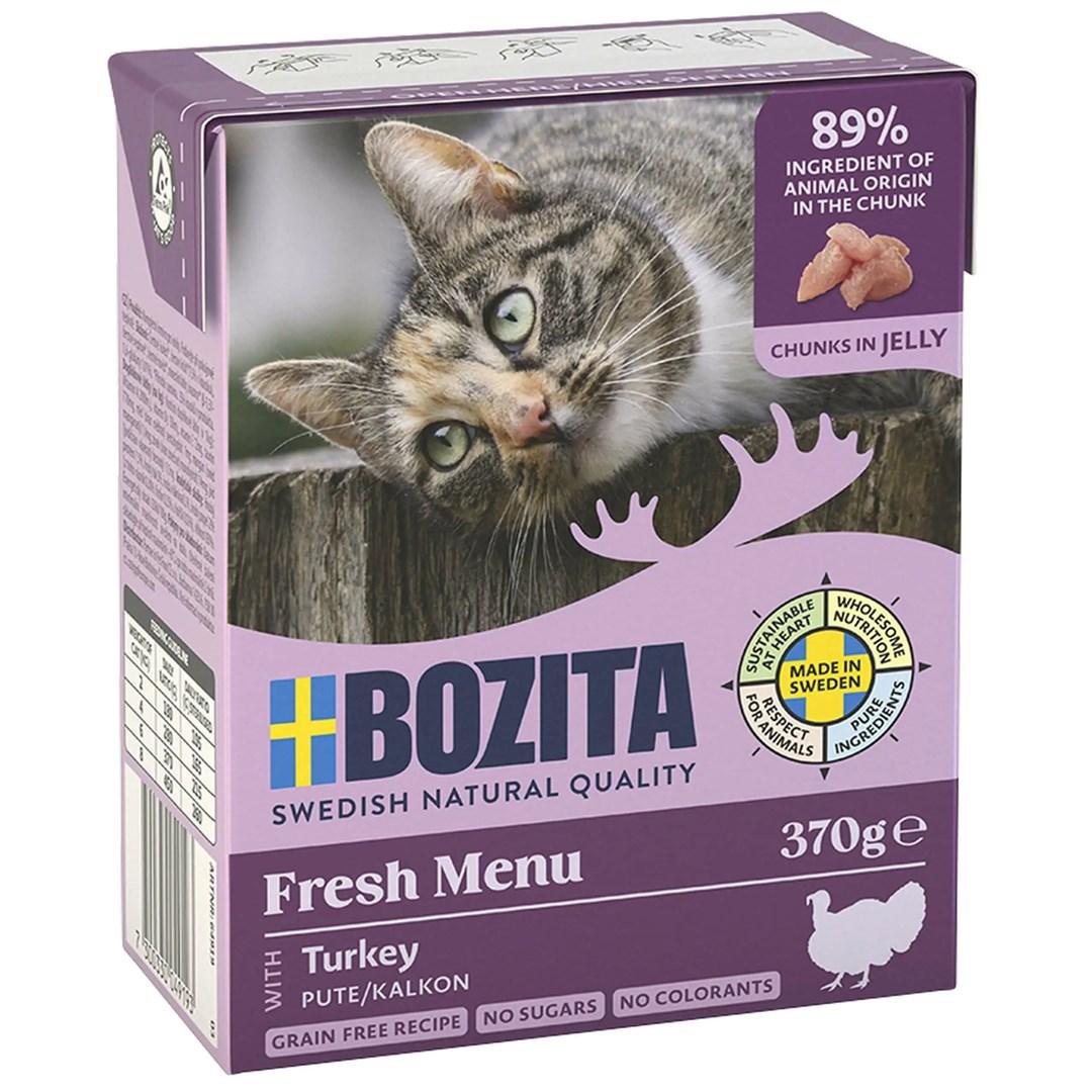 BOZITA Fresh Menu vådfoder til kat - kødstykker med kalkun i gelé, 370 g