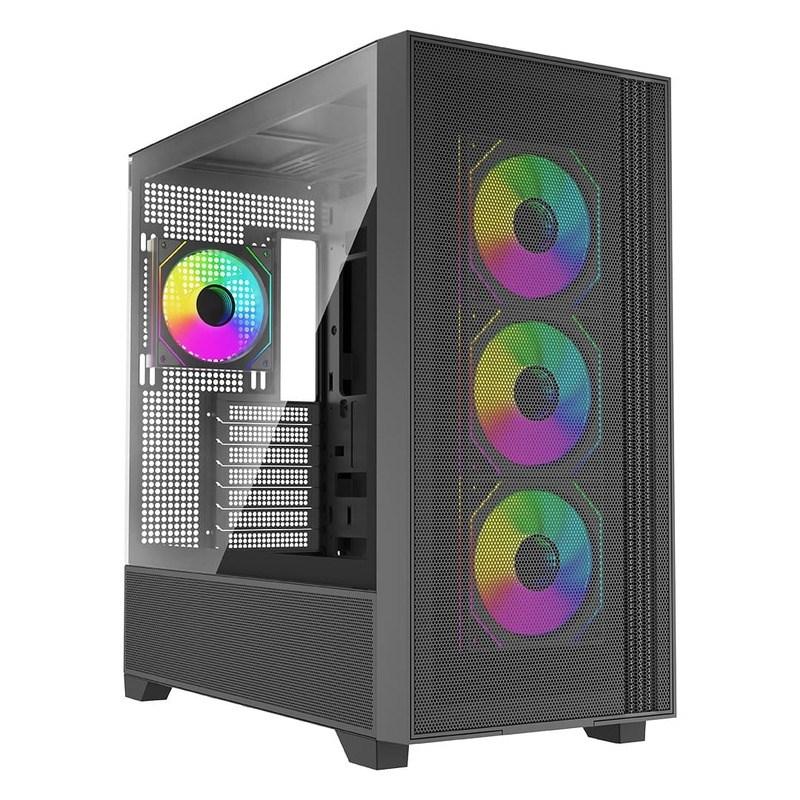 Xilence Xilent Flux midi-tower kabinet - sort, ATX/E-ATX, hærdet glas, ARGB