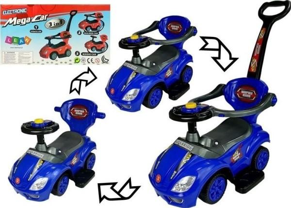 Gåbil med skubbestang 3-i-1 - Mega Car, blå