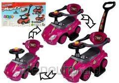 Gåbil med skubbestang 3-i-1 - Mega Car, pink