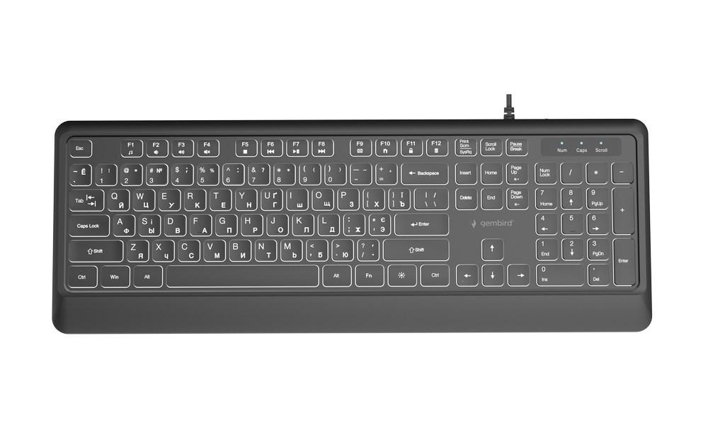 Gembird KB-UML-04-CYRL slankt kablet tastatur med bagbelysning - sort, kyrillisk layout (russisk)