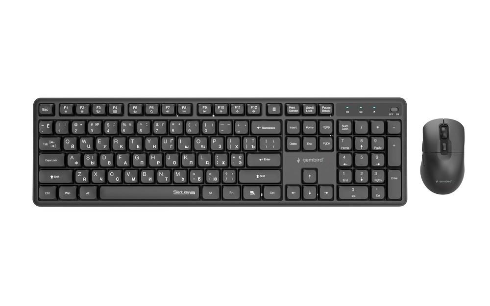 Gembird KBS-WMS-01-CYRL Silent Key Pro - trådløst tastatur og mus, sort, russisk layout (RU)