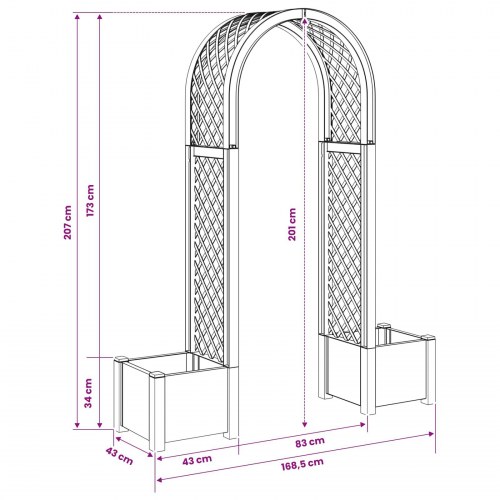 Rosebue med plantekrukke Antracit 168,5 x 43 x 207 cm PP