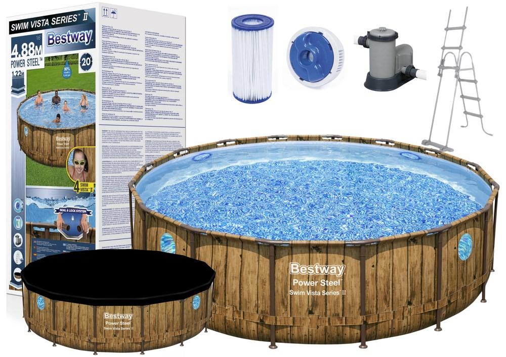 Bestway Power Steel Swim Vista Series II - fritstående stålramme pool 4,88 m × 1,22 m