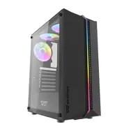 ATX PC-kabinet med LED - mørk version, 3× 120 mm blæsere, 3× USB-A, gennemsidig side, uden strømforsyning