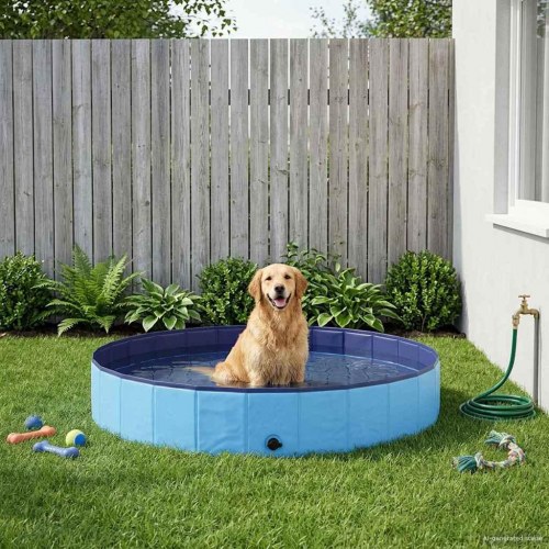 Foldbar hundepool - blå Ø200 × 30 cm i tykt PVC