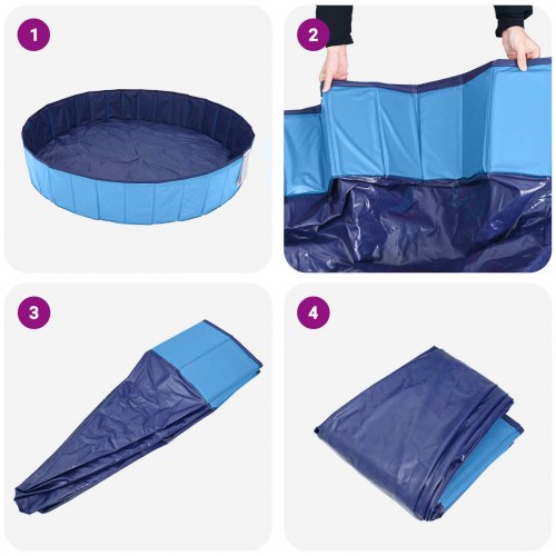 Foldbar hundepool - blå Ø200 × 30 cm i tykt PVC