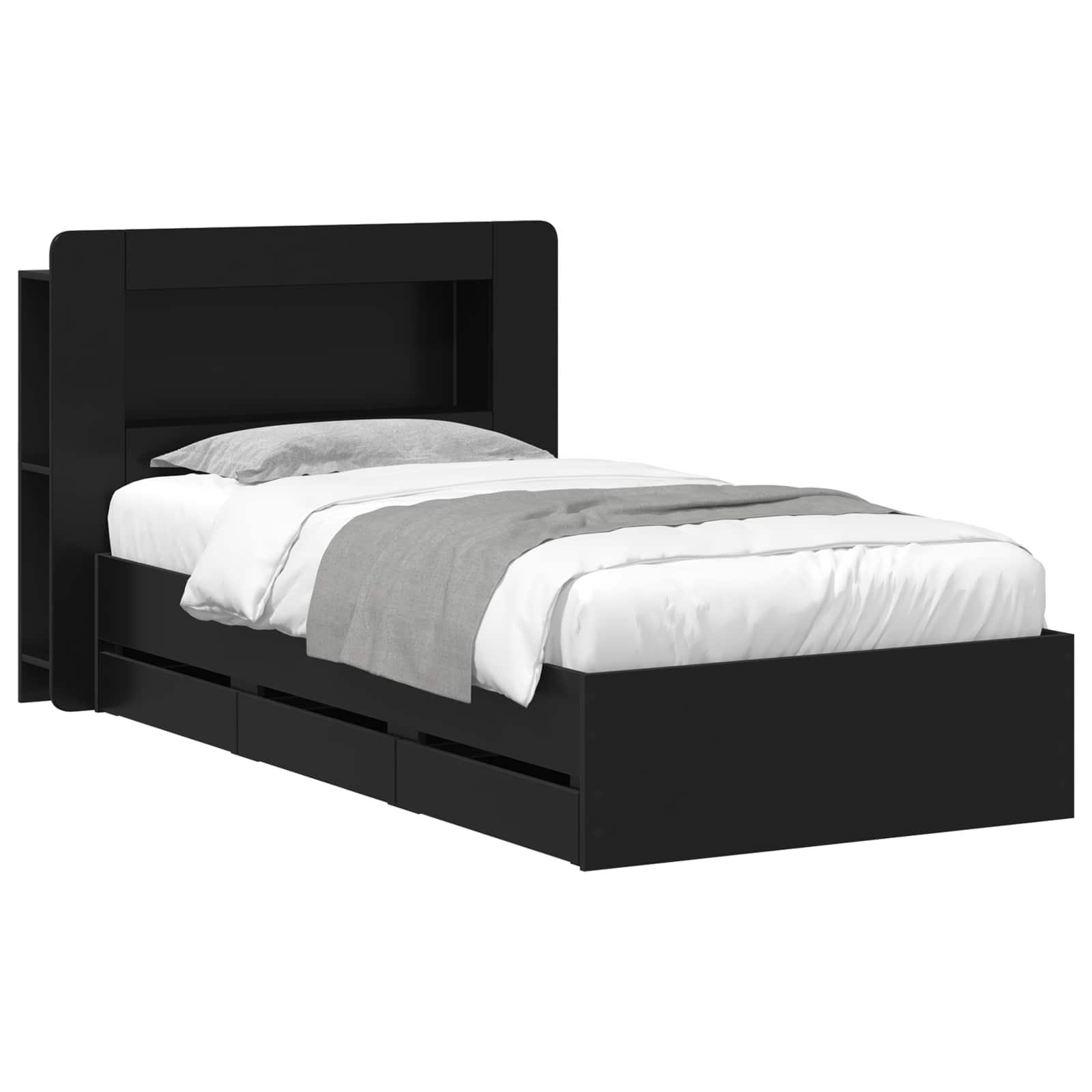 Sengestel med opbevaring Sort 75 x 190 cm Konstrueret træ
