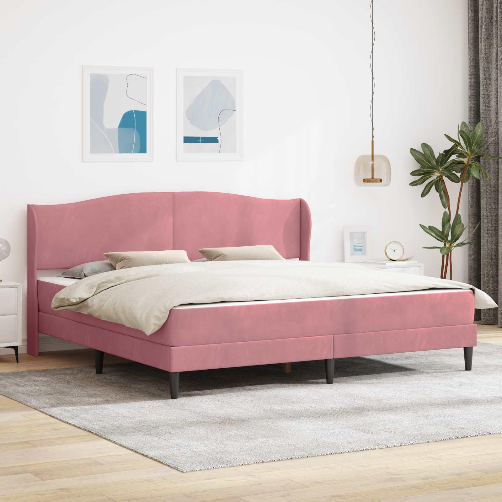 Sengestel med hovedgærde Lyserød 180 x 200 cm Fløjl