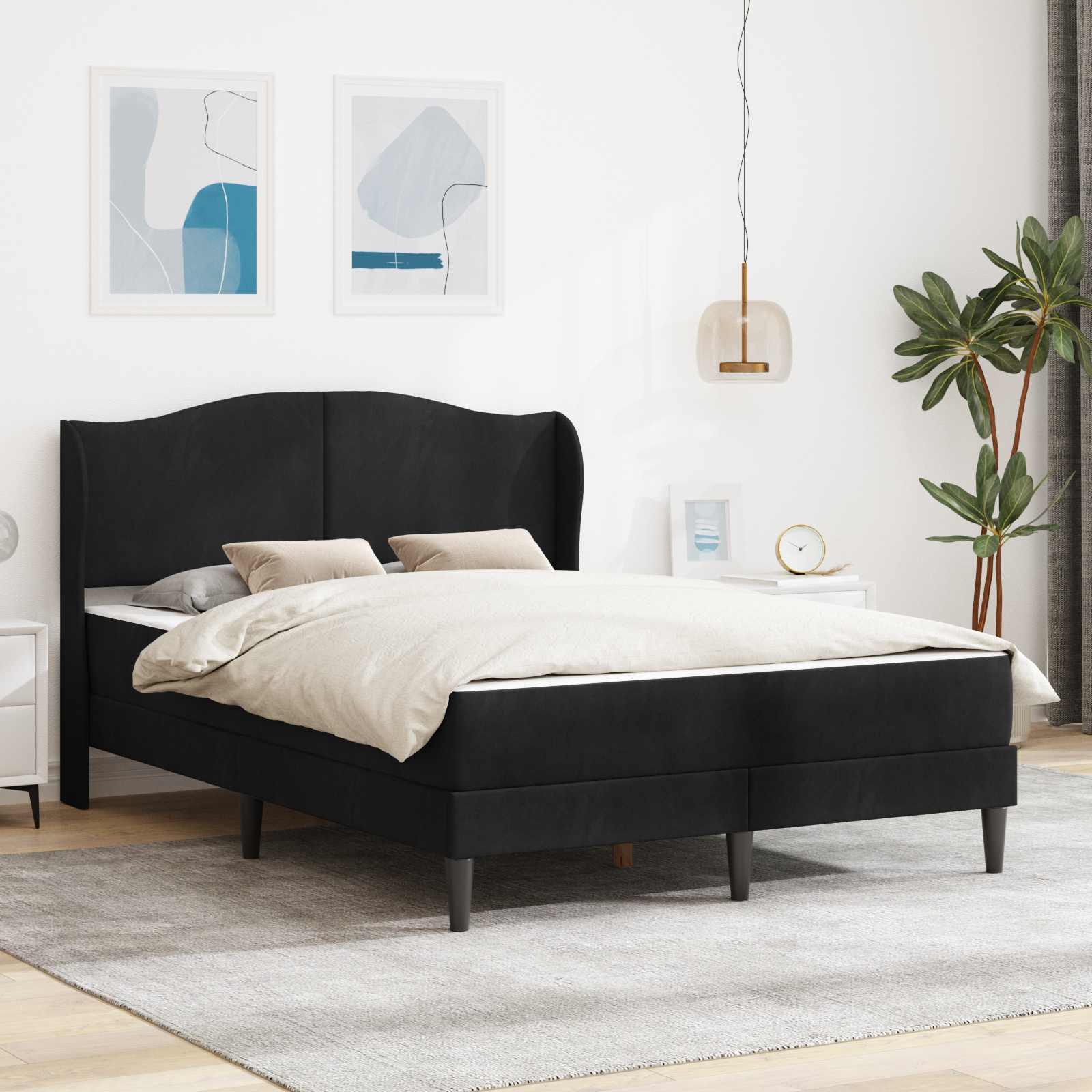 Sengestel Med Hovedgærde Fløjl - Sort / 160 x 200 cm