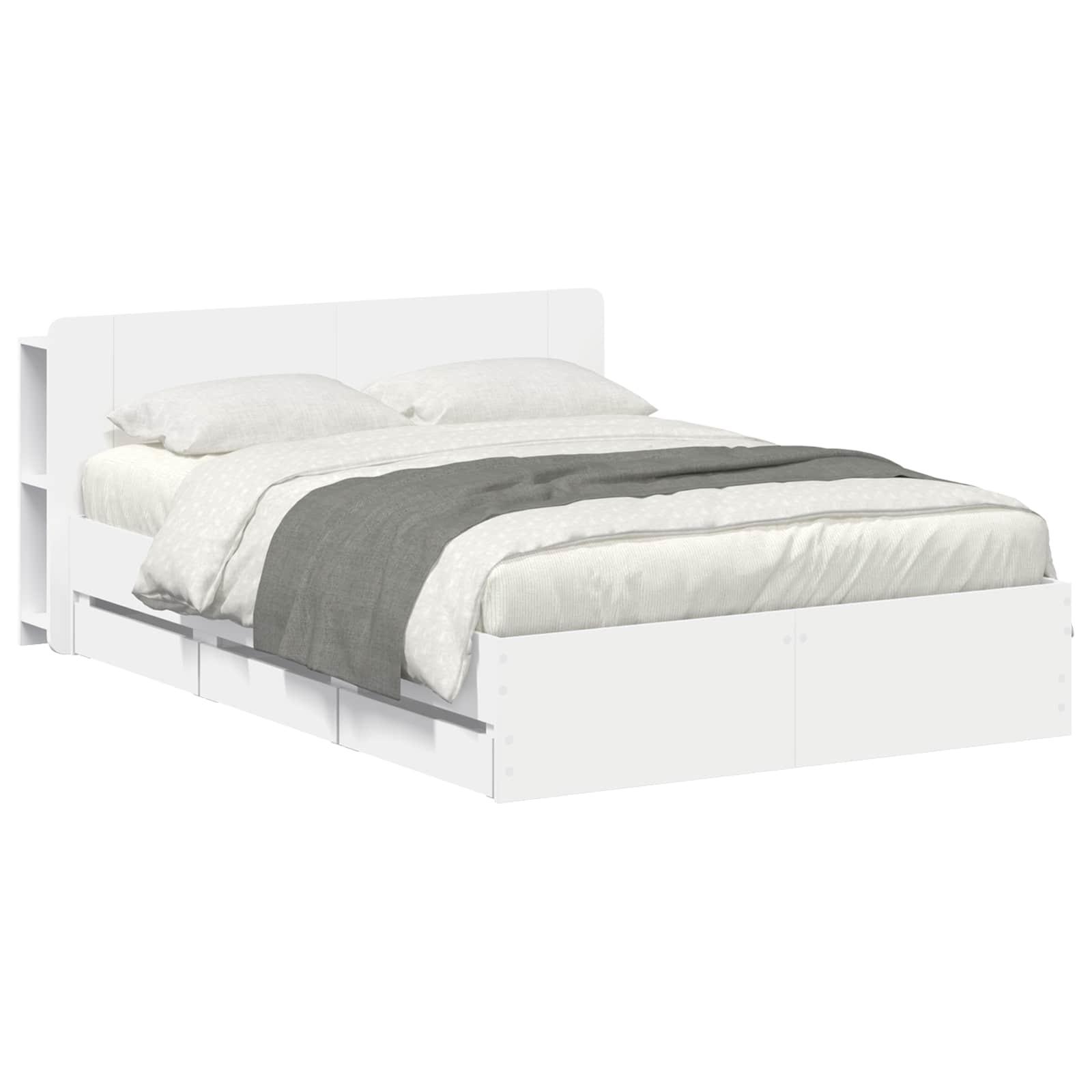 Sengestel med opbevaring Hvid 150 x 200 cm Konstrueret træ