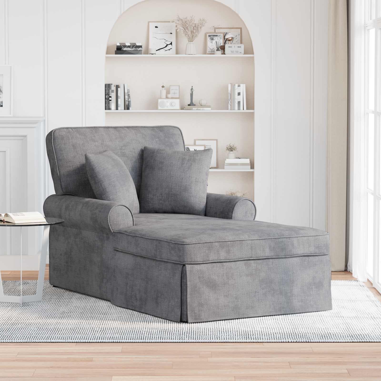 Chaise lounge med volant og puder - lysegrå, 157 × 91 × 91 cm (ARES)