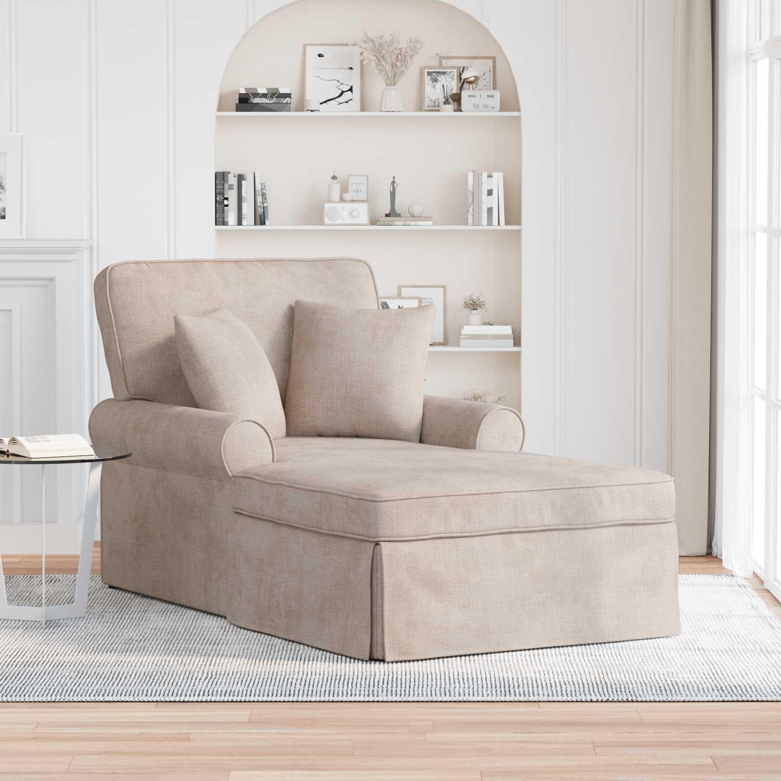 Chaise lounge med volant og 2 puder - beige, 157 × 91 × 91 cm (ARES)
