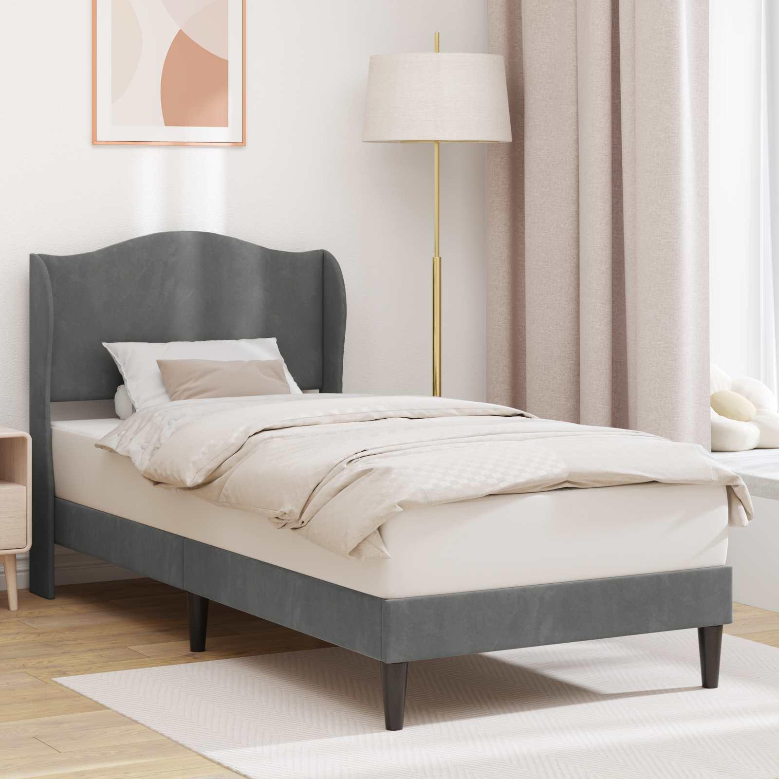 Sengestel med hovedgærde Mørkegrå 90 x 190 cm Fløjl