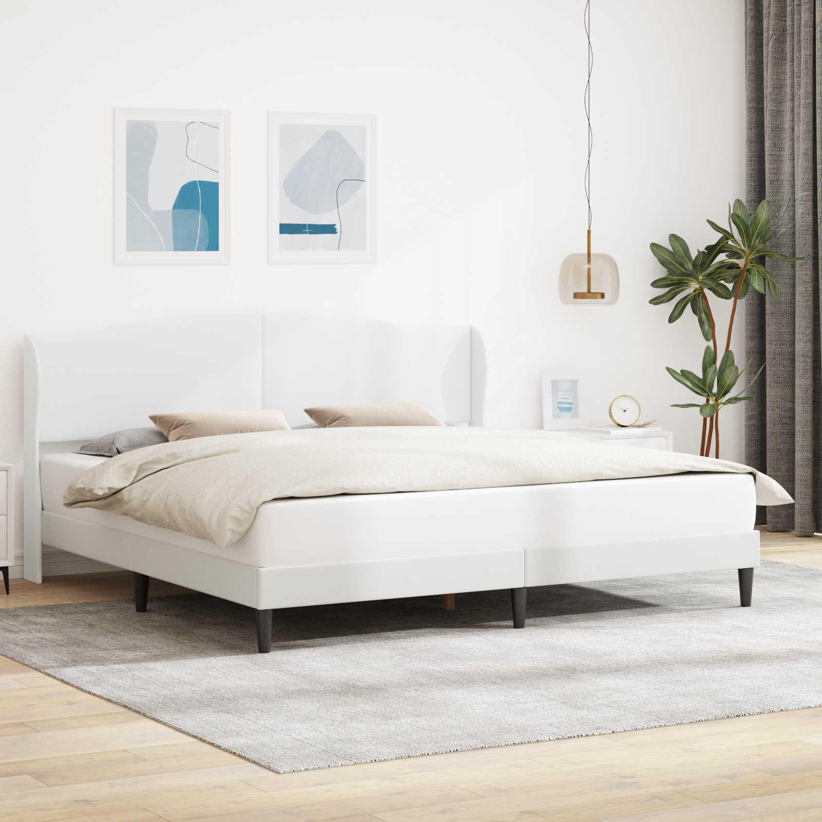 Sengestel med hovedgærde Hvid 180 x 200 cm Kunstlæder