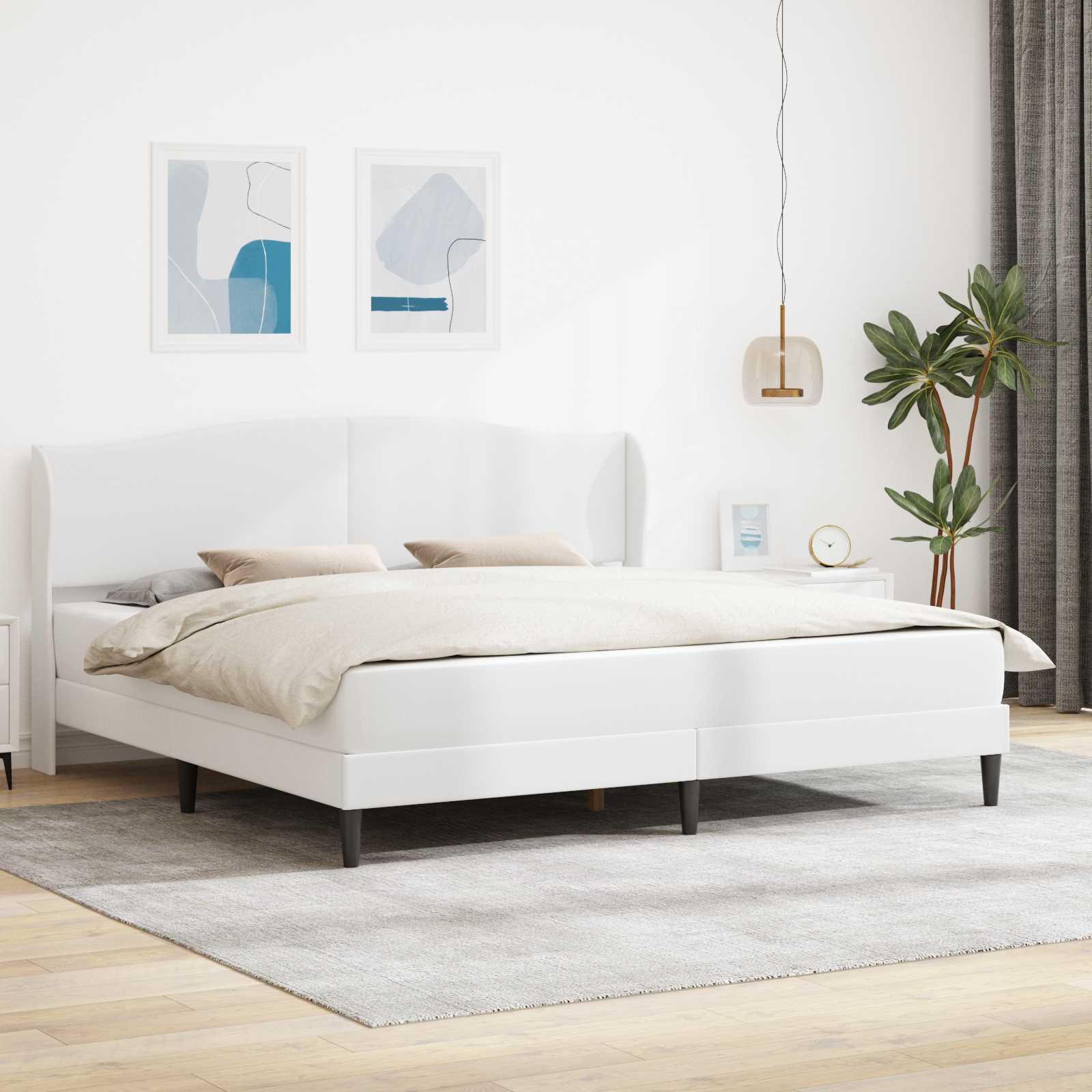 Sengestel med hovedgÃ¦rde Hvid 200 x 200 cm KunstlÃ¦der