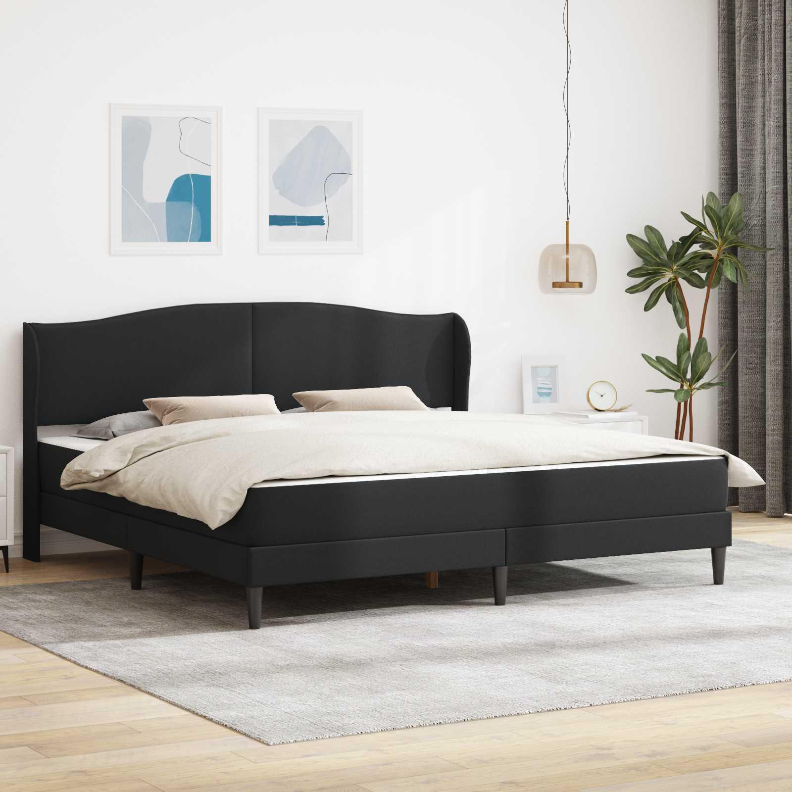 Sengestel med hovedgærde i sort kunstlæder - 200 x 200 cm