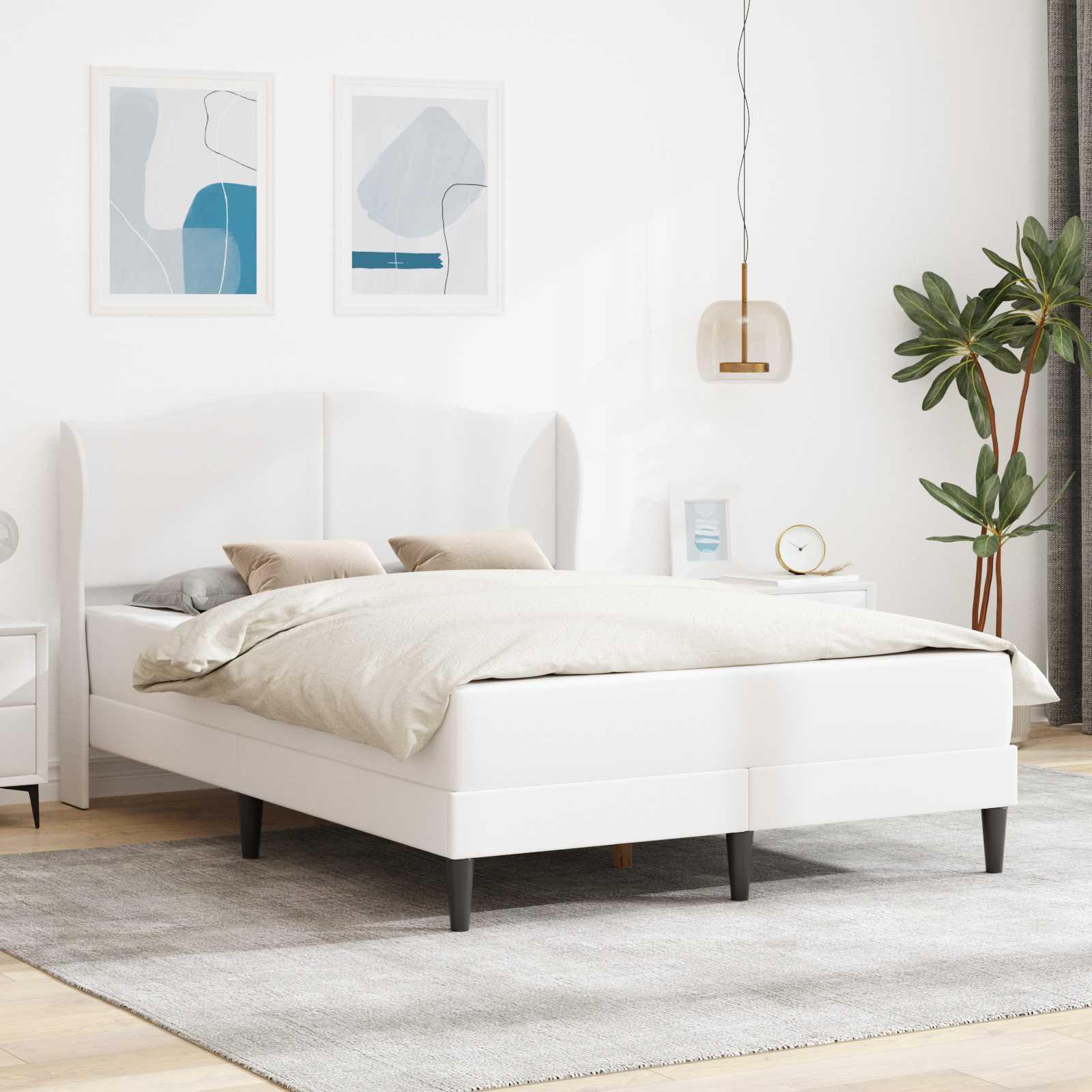 Sengestel med hovedgÃ¦rde Hvid 140 x 200 cm KunstlÃ¦der