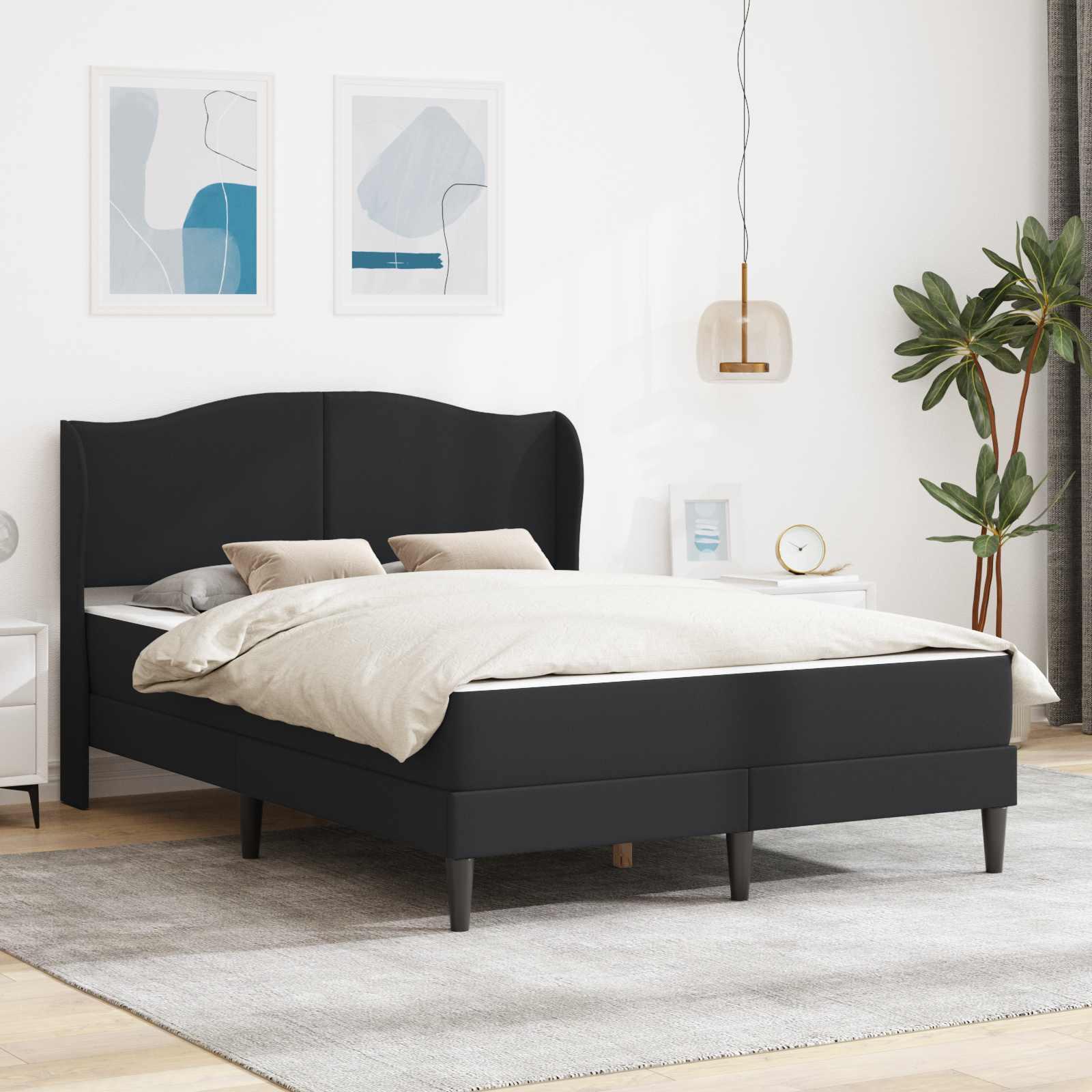 Sengestel med hovedgærde i sort kunstlæder 140 x 200 cm