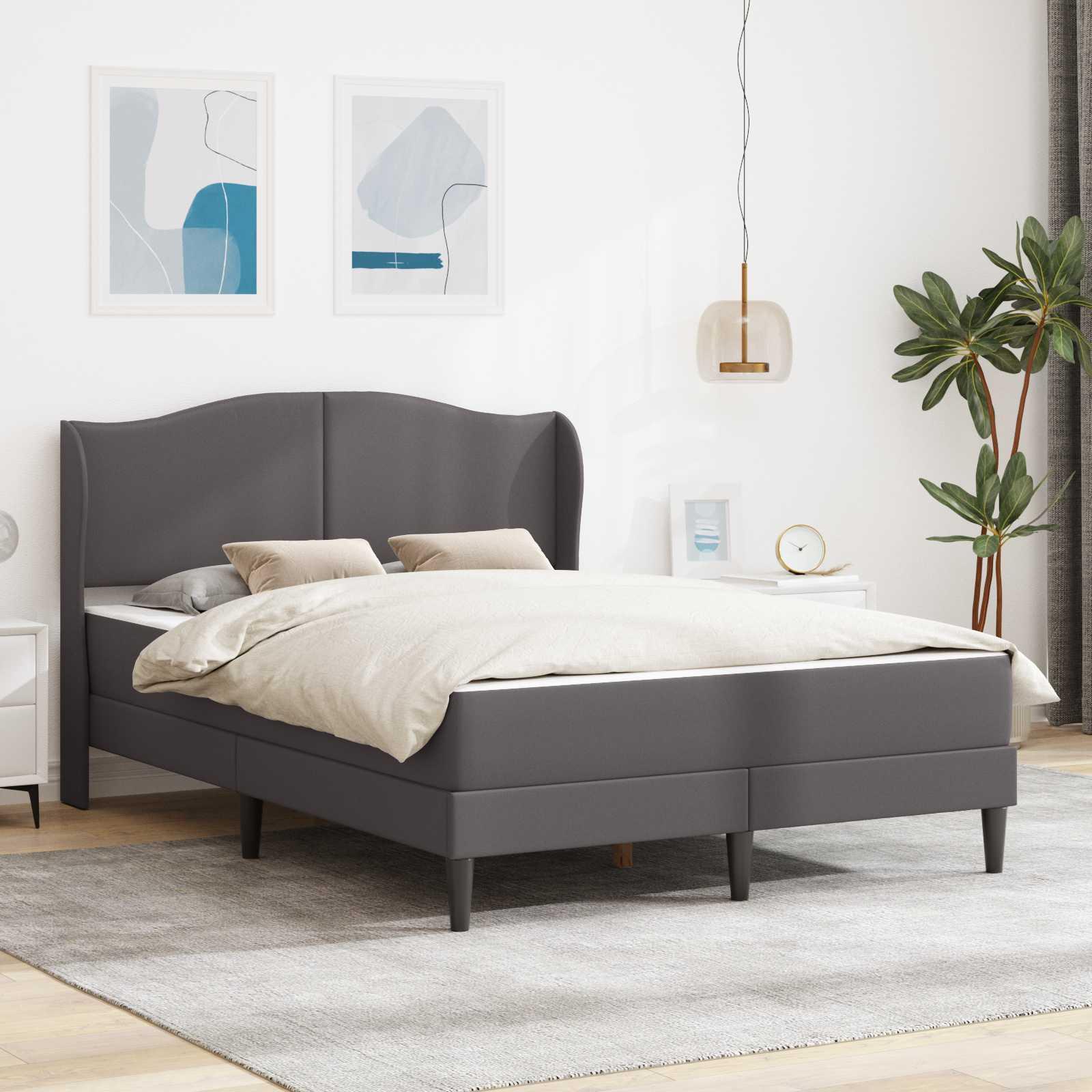 Sengestel med hovedgærde Grå 140 x 200 cm Kunstlæder