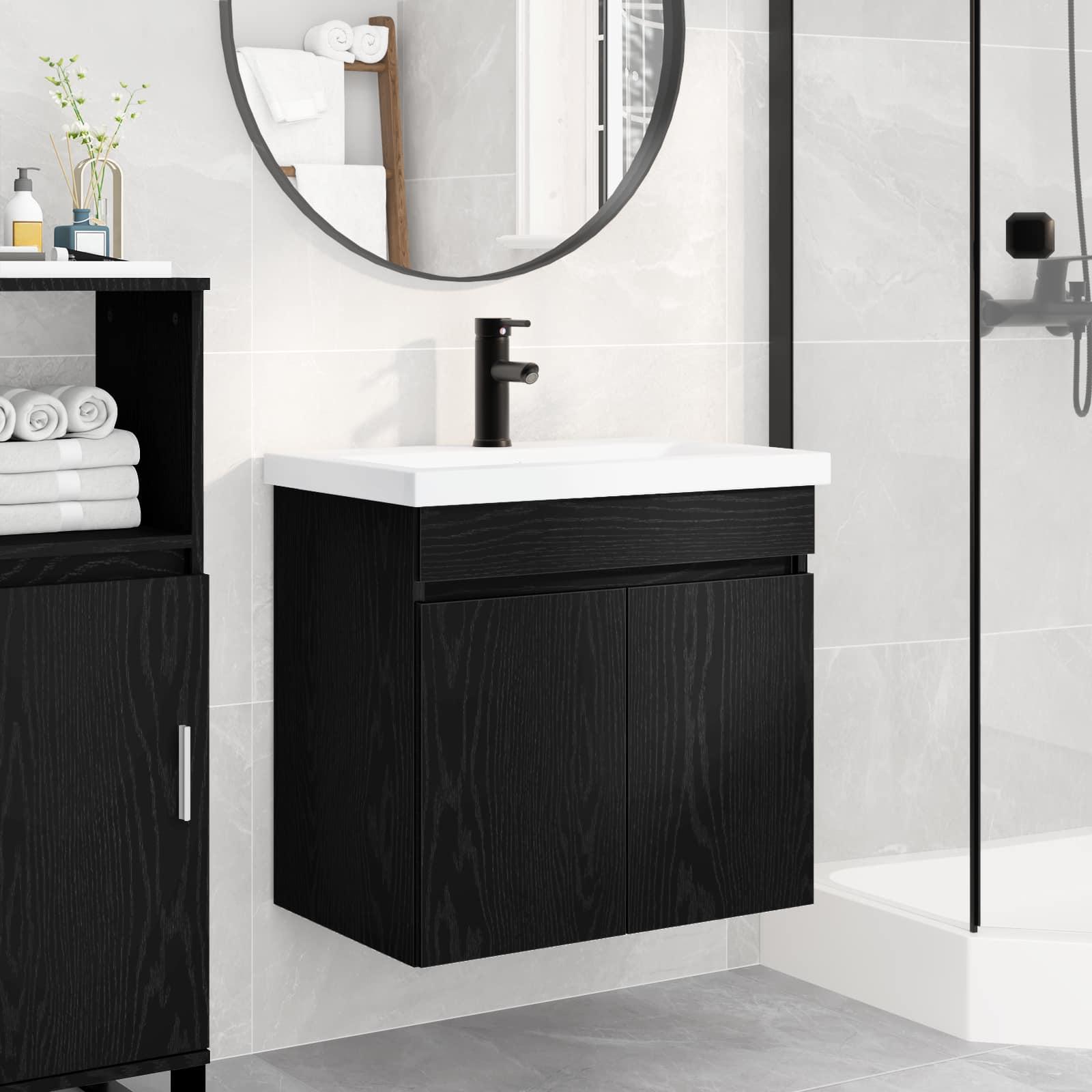 BadevÃ¦relses vanity-enhed med armatur - sort eg 61 Ã 40 Ã 74,5 cm