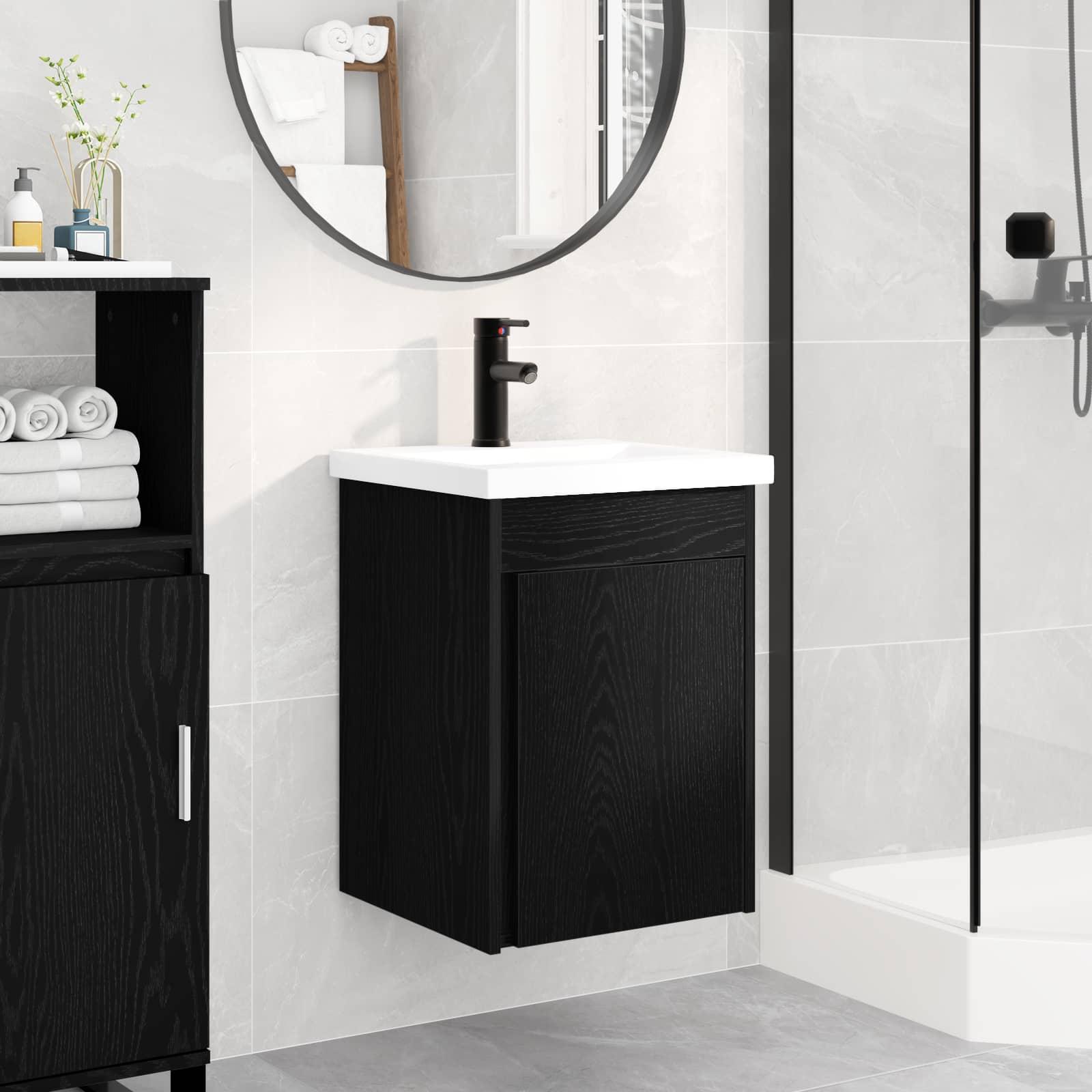 Badeværelses-vanity med vask og armatur - sort eg, 42 × 40 × 74,5 cm