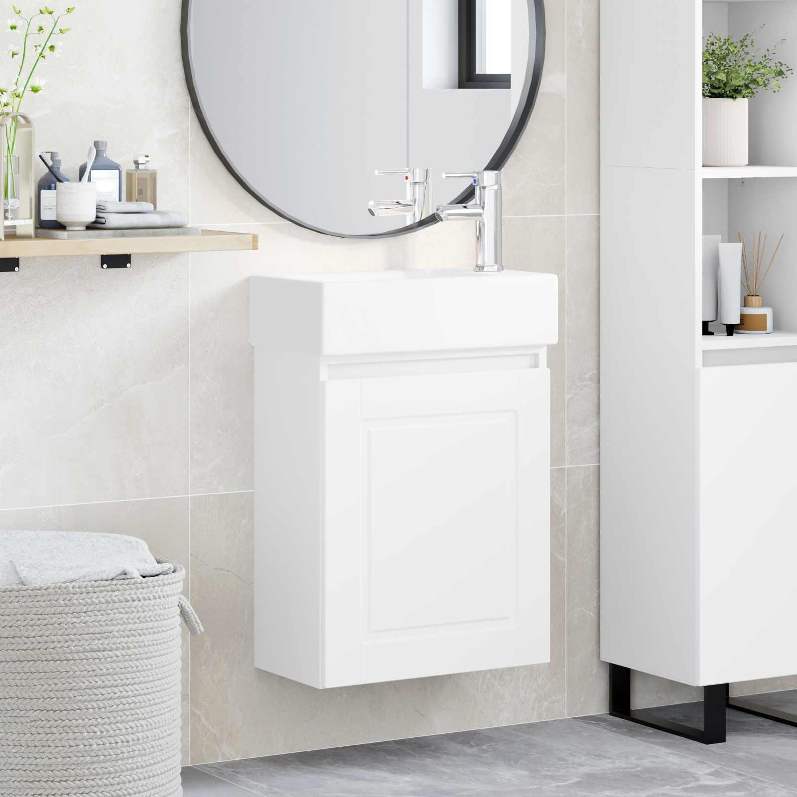 Badeværelses Vanity-enhed med Armatur Hvid 45,5 x 22,5 x 84 cm