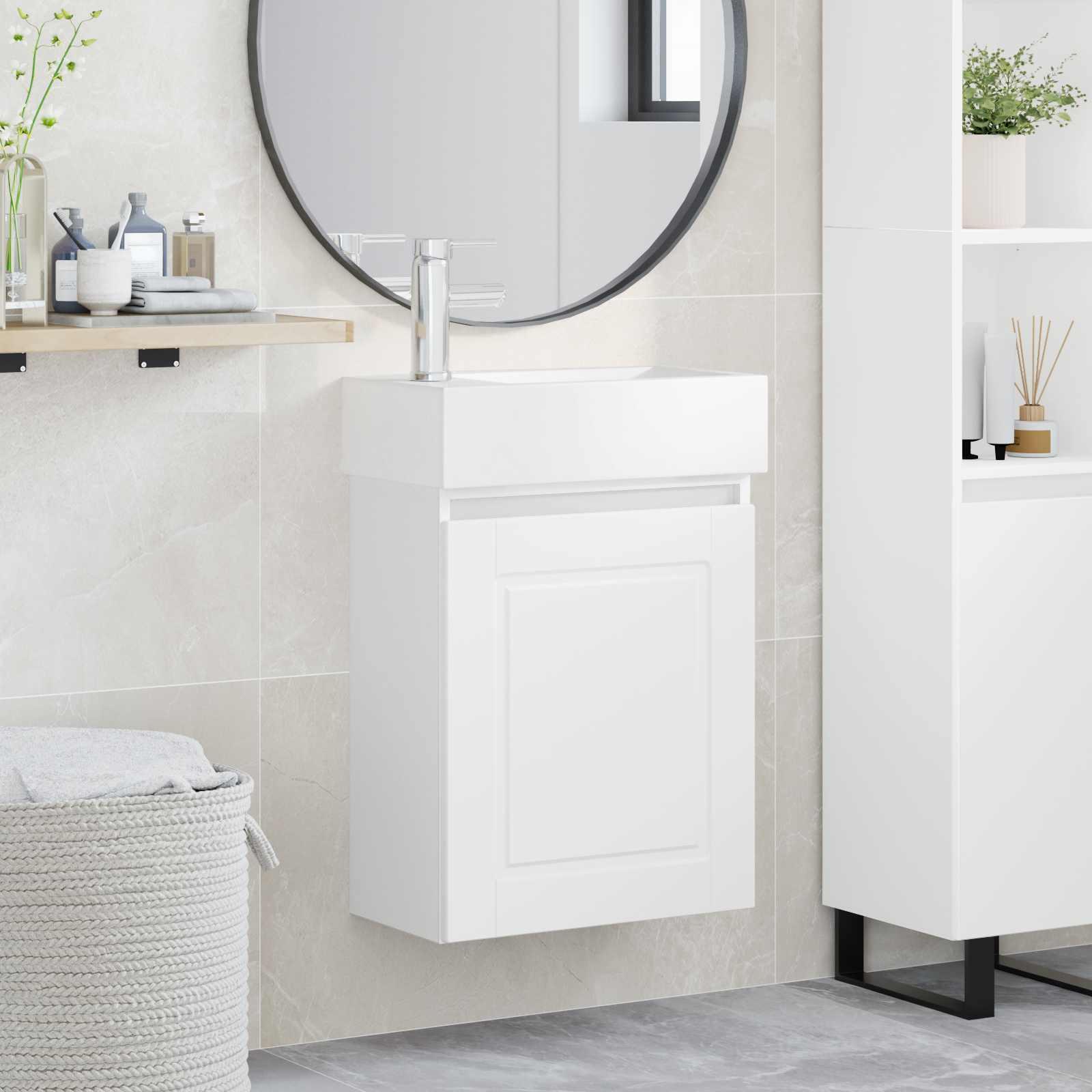 Badeværelses Vanity-enhed med Armatur Hvid 45,5 x 22,5 x 84 cm