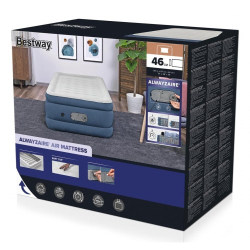 Bestway AlwayzAire luftmadras - Twin enkeltmadras med indbygget dobbeltpumpe, 191 × 97 × 46 cm