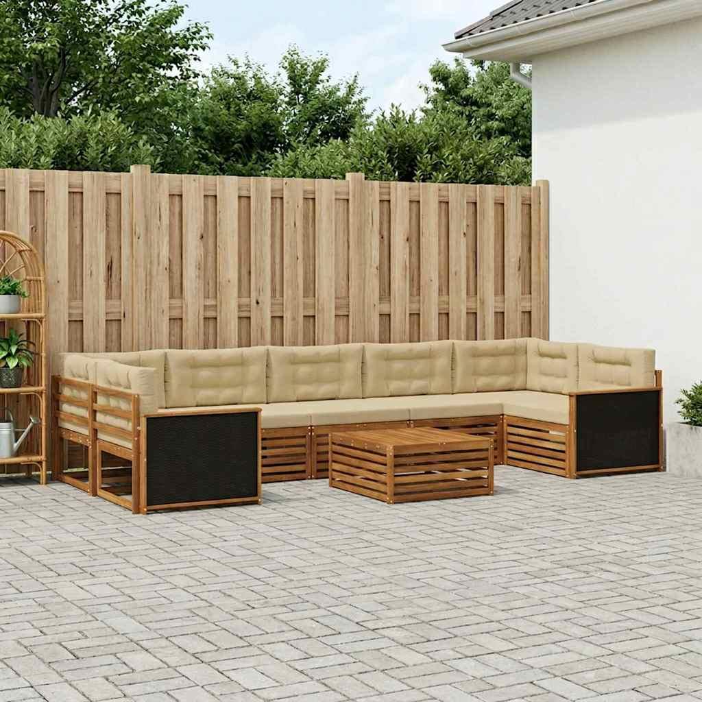 Udendørs sofagruppe i akacietræ - 8 dele, naturlig/beige, modulopbygget