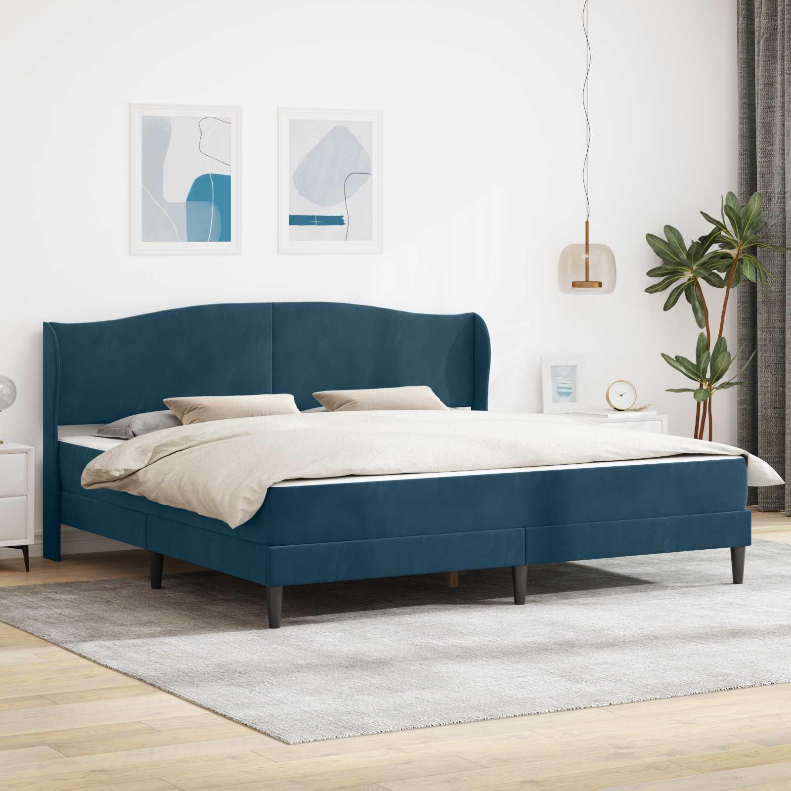 Sengestel med hovedgærde Blå 180 x 200 cm Fløjl