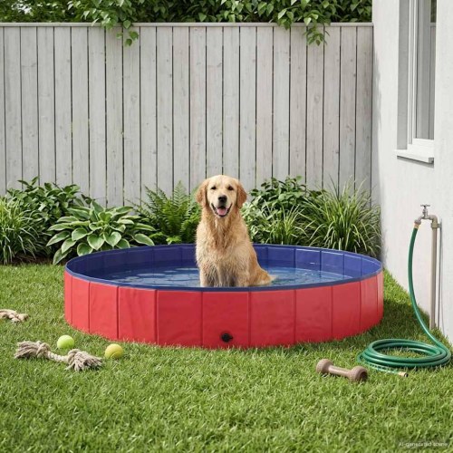 Foldbar hundepool i tyk PVC - rød Ø200 × 30 cm